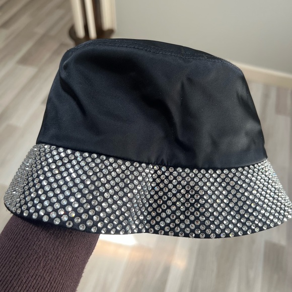 Prada  Logo Plaque embellished crystal nylon bucket hat size medium. NEVER USED - Picture 4 of 11